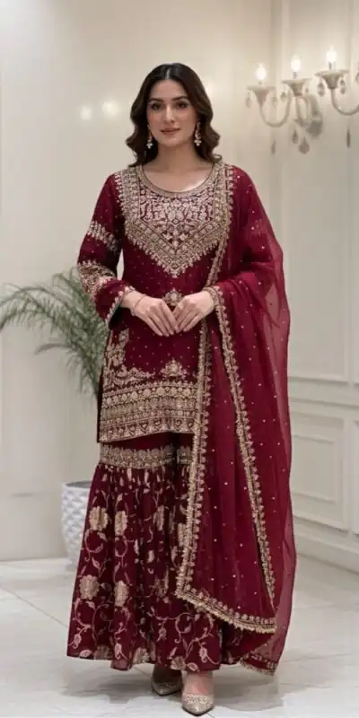 Maroon Georgette Embroidery Work Salwar Suit