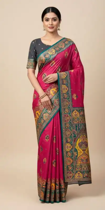 Pink Paithani Silk Border Lace Work Saree