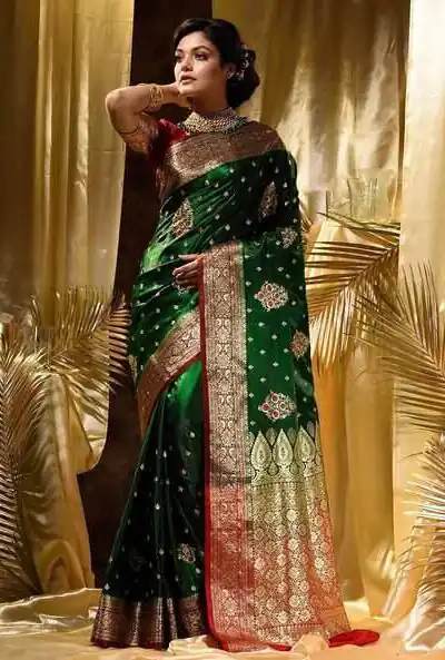 Green Soft Lichi Silk Border Work Saree