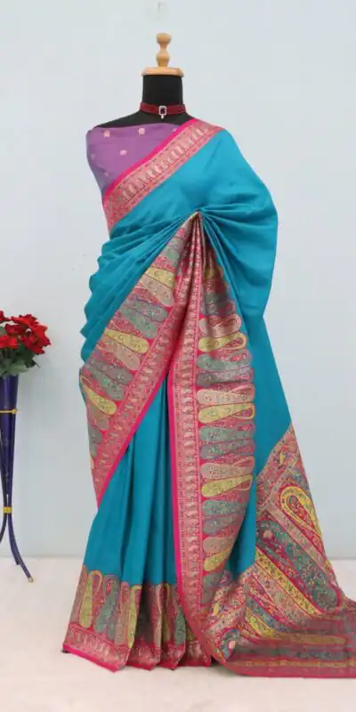 Blue Paithani Silk Woven Motifs Work Saree