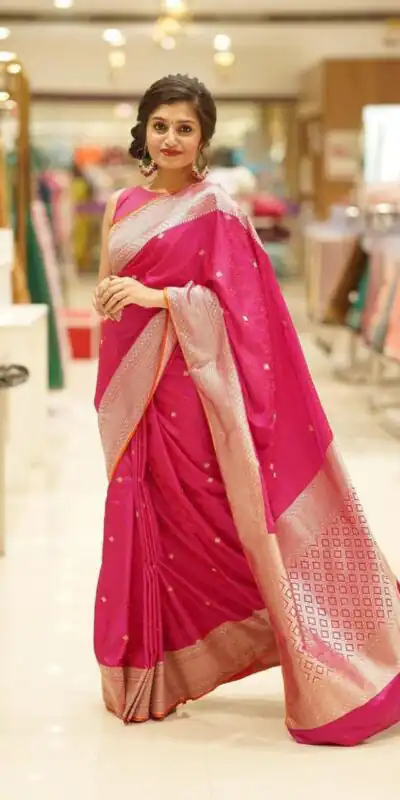Pink Soft Lichi Silk On All Over Saree