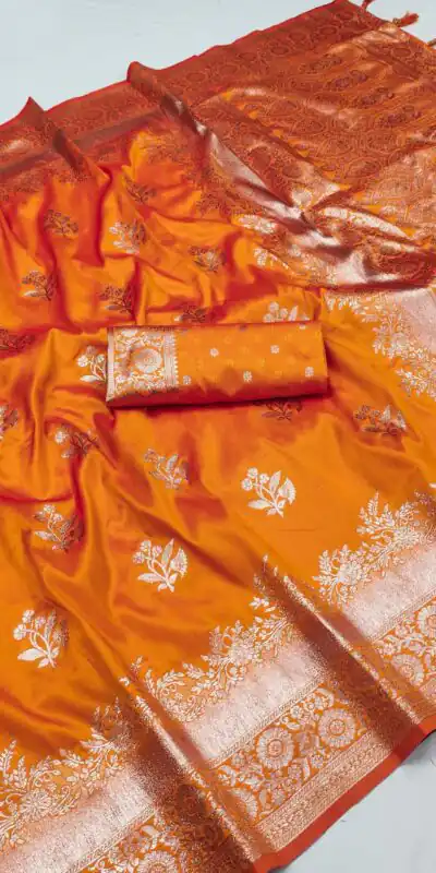 Orange Banarasi Silk Lace Zari Work Saree