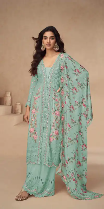 Sea Green Vichitra Sequence Work Salwar Suit