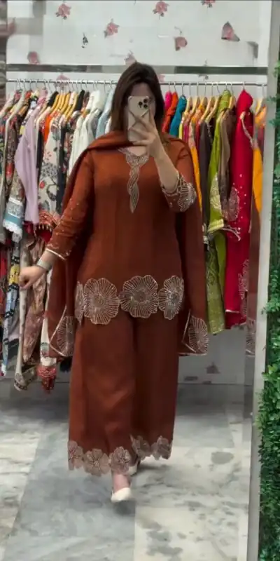 Rust Rangoli Bead Work Salwar Suit