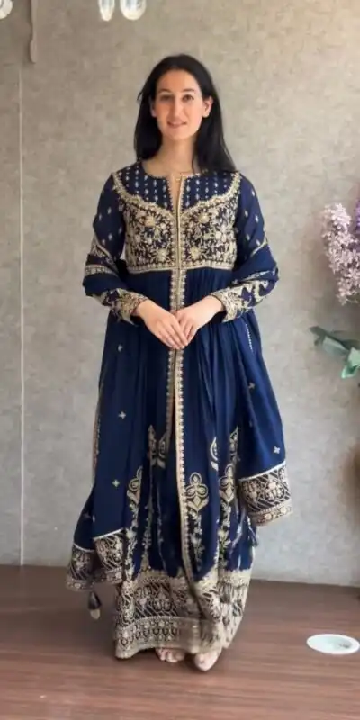 Navy Blue Faux Sequence Work Georgette Salwar Suit