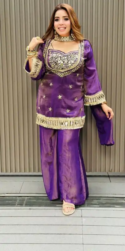 Purple Cosmos Embroidery Mirror Work Salwar Suit