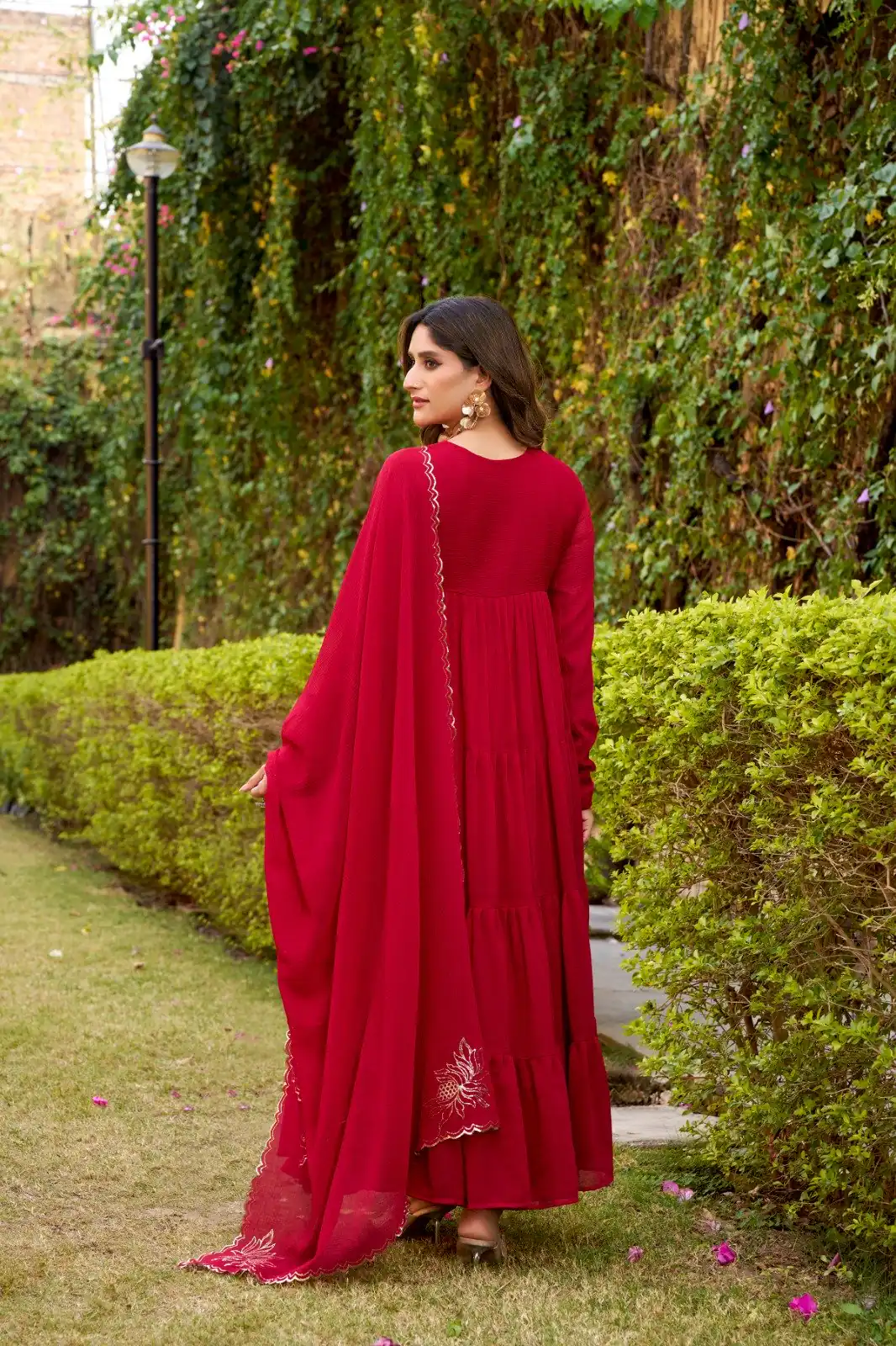Red Marbel Foil Work Salwar Suit - Image 3