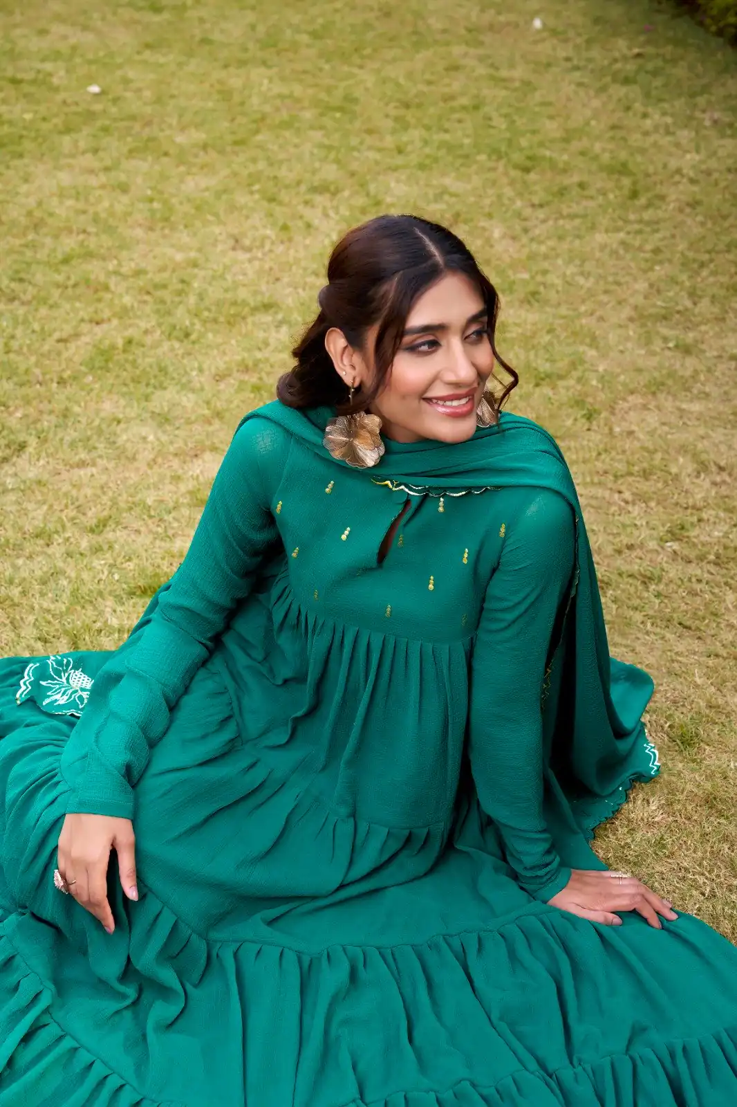 Teal Marbel Foil Work Salwar Suit - Image 4