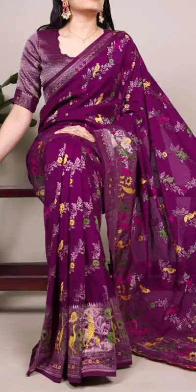 Purple Nylon Weaving Work Saree