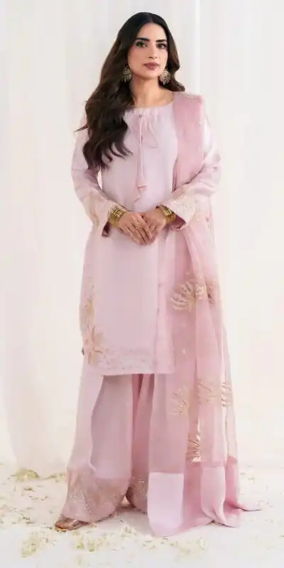 Baby Pink Natural Crep Silk Embroidery Salwar Suit