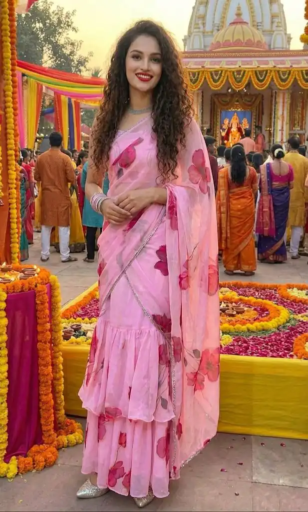 Baby Pink Premium Faux Georgette Saree BD 1805 Baby Pink with Digital Print. Now at just ₹2049. Delivery 4-6 Working Days. Shop now. | Designer Sarees, Embroidered Sarees, Sarees, Bollywood Sarees, Creative Sarees, Ethnic Saree, Modern Digital sarees, Party Wear Sarees