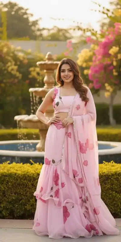 Baby Pink Premium Faux Georgette Saree BD 1805 Baby Pink with Digital Print. Now at just ₹2049. Delivery 4-6 Working Days. Shop now. | Designer Sarees, Embroidered Sarees, Sarees, Bollywood Sarees, Creative Sarees, Ethnic Saree, Modern Digital sarees, Party Wear Sarees