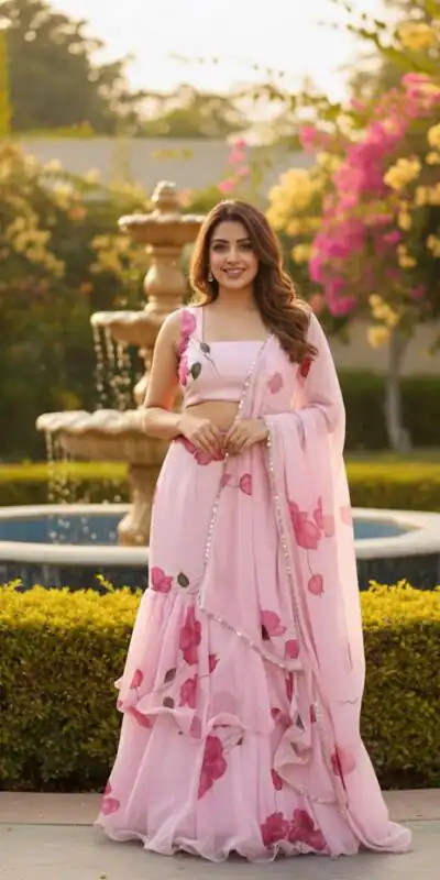 Baby Pink Premium Faux Georgette Saree BD 1805 Baby Pink with Digital Print. Now at just ₹2049. Delivery 4-6 Working Days. Shop now. | Designer Sarees, Embroidered Sarees, Sarees, Bollywood Sarees, Creative Sarees, Ethnic Saree, Modern Digital sarees, Party Wear Sarees