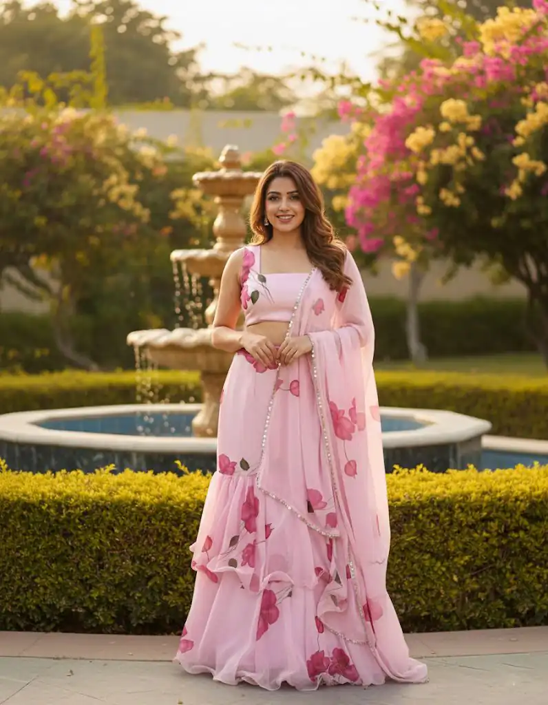 Baby Pink Premium Faux Georgette Saree BD 1805 Baby Pink with Digital Print. Now at just ₹2049. Delivery 4-6 Working Days. Shop now. | Designer Sarees, Embroidered Sarees, Sarees, Bollywood Sarees, Creative Sarees, Ethnic Saree, Modern Digital sarees, Party Wear Sarees