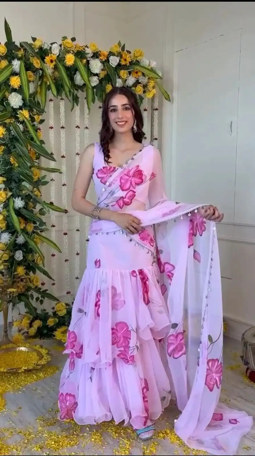 Baby Pink Premium Faux Georgette Saree BD 1805 Baby Pink with Digital Print. Now at just ₹2049. Delivery 4-6 Working Days. Shop now. | Designer Sarees, Embroidered Sarees, Sarees, Bollywood Sarees, Creative Sarees, Ethnic Saree, Modern Digital sarees, Party Wear Sarees