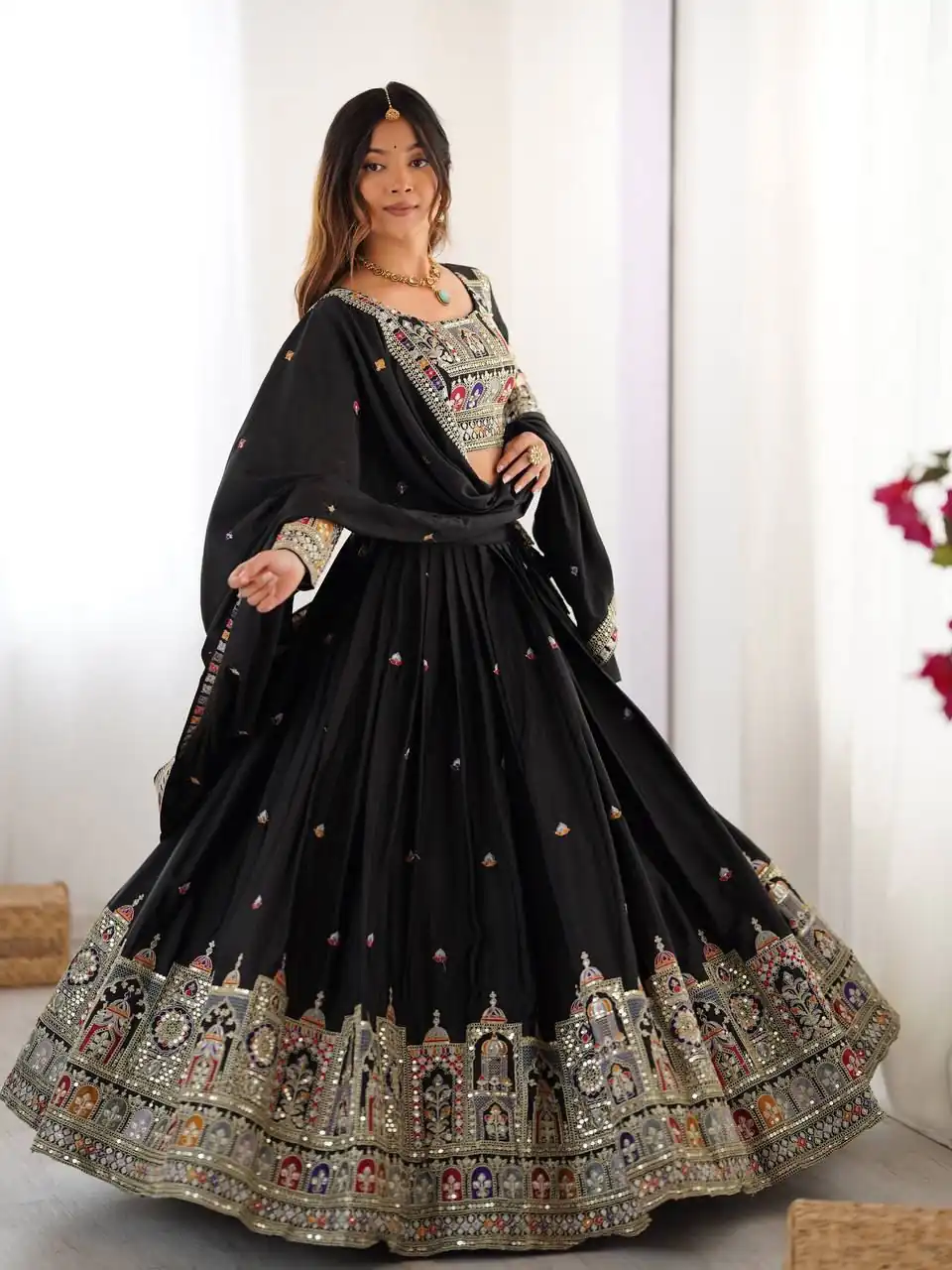 MF TAJ 1003 Black in Color Chinon Silk Embroidery Work Lehenga Choli . Get it for ₹1949. Delivery 4-6 Working Days. Shop now. | Lehenga, Bollywood Lehenga, Creative Lehenga, Designer Lehenga, Embroidered Lehenga, Party Wear Lehenga