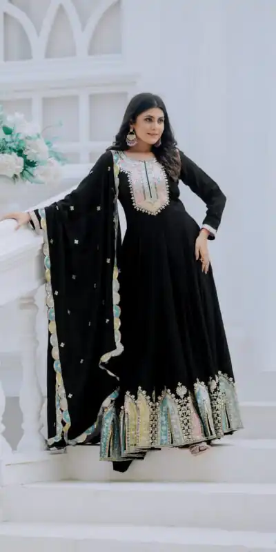 ZF 5002 Black Color Chinon Silk Salwar Suit with Embroidery Work. Festive Deal ₹2099. Delivery 4-6 Working Days. Shop now. | Jump Suits, Tops & Bottoms, Track Suits, Salwar suit, Casual Suits, Creative suits, Designer Suits, Palazzo Suits, Party Wear Suits, Patiala Suits, Straight Suits, Trendy Wear