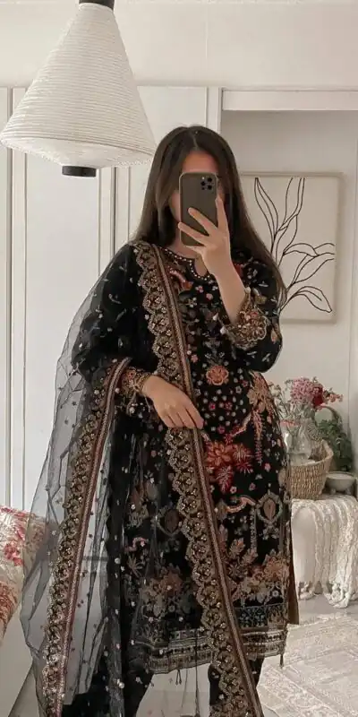 ST 169 Black in Faux Georgette Designer Work Salwar Suit . Wedding, Party, Festive, Events, Get it for ₹2049. Delivery 4-6 Working Days. Shop now. | Jump Suits, Tops & Bottoms, Track Suits, Salwar suit, Casual Suits, Creative suits, Designer Suits, Palazzo Suits, Party Wear Suits, Patiala Suits, Straight Suits, Trendy Wear