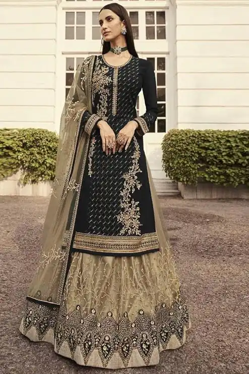DS LT 7006 Black in Georgette Embroidery Work & Stone Work Lehenga Choli . Festive Deal ₹2549. Delivery 4-6 Working Days. Shop now. | Lehenga, Bollywood Lehenga, Creative Lehenga, Designer Lehenga, Embroidered Lehenga, Party Wear Lehenga
