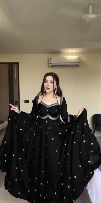 RTC 5924 Black Georgette Thread With Sequence Gown Perfect for Wedding, Party, Reception, Holi, Eid . Available at ₹1999 only. Delivery 4-6 Working Days. | Gowns, Bollywood Gowns, Creative Gowns, Designer Gowns, Embroidered Gowns, Party Wear Gowns