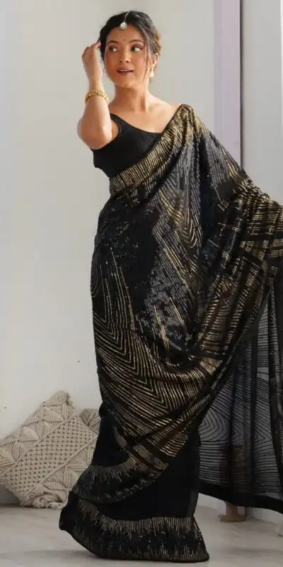 JR 626 Black Georgette Saree Perfect for Wedding, Party, Eid, Anniversary, Diwali – . Special Price ₹1799. Delivery 4-6 Working Days. Shop now. | Designer Sarees, Sarees, Bollywood Sarees, Creative Sarees, Embroidered Sarees, Ethnic Saree, Modern Digital sarees, Party Wear Sarees