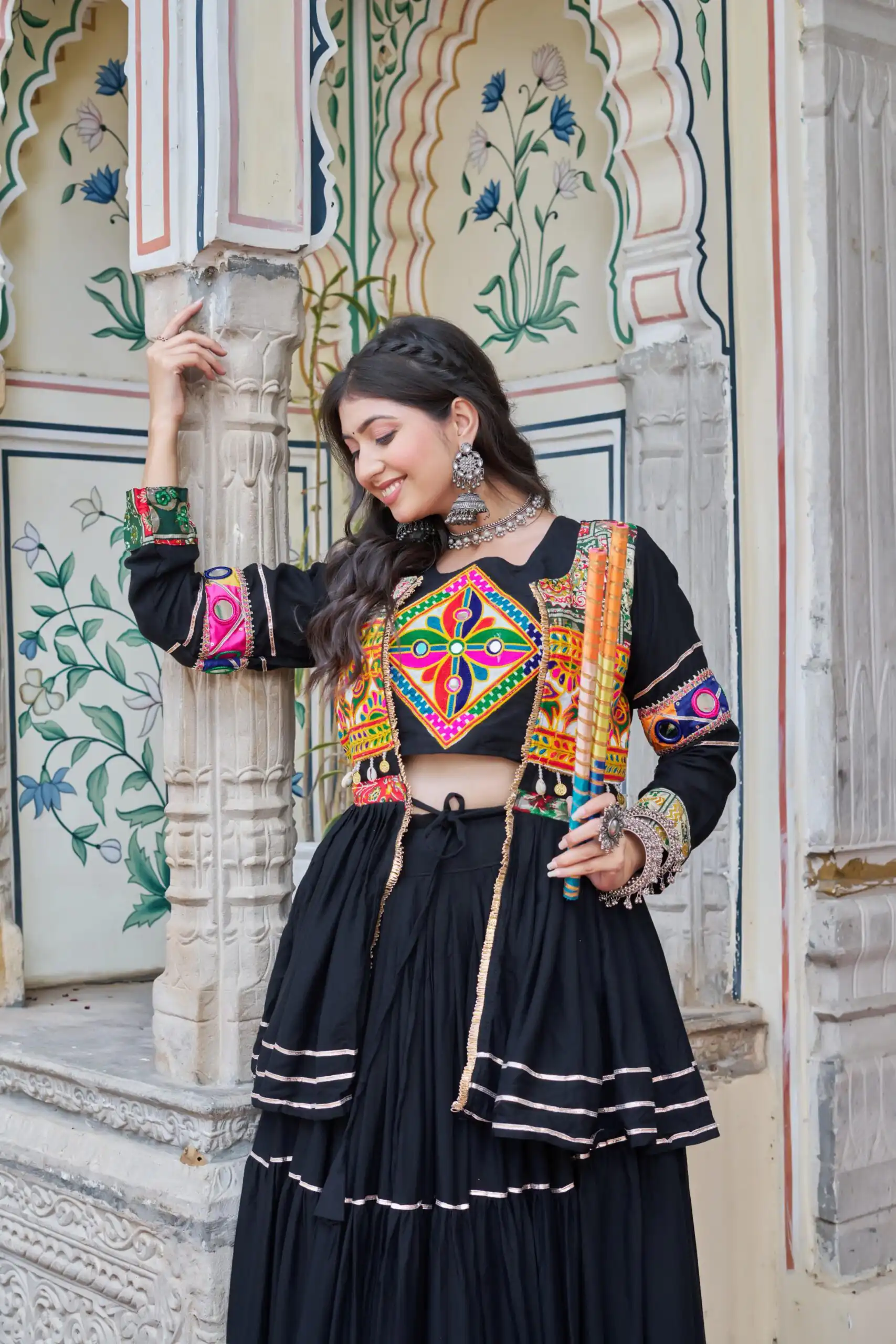 Ram 120 Black in Pure Cotton Mirror Work & Gamthi Work Lehenga Choli . Exclusive Offer ₹3049. Delivery 4-6 Working Days. Shop now. | Lehenga, Bollywood Lehenga, Creative Lehenga, Designer Lehenga, Embroidered Lehenga, Party Wear Lehenga