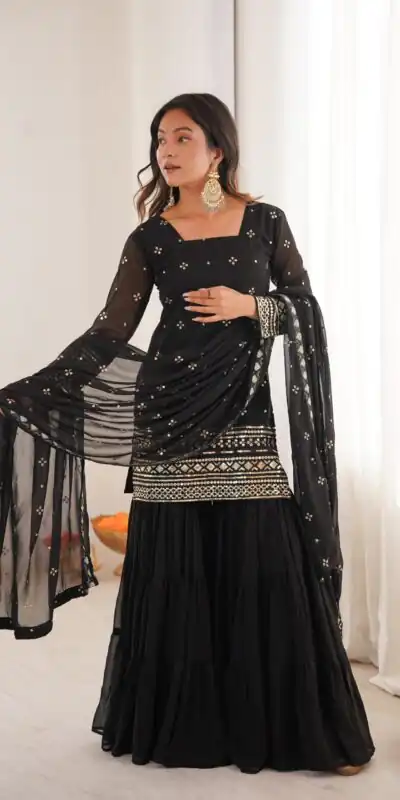 SRK 5317 Black Georgette Salwar Suit with Embroidery Work. Wedding, Party, Festive Best Price ₹2399. Delivery 4-6 Working Days. Shop now. | Jump Suits, Tops & Bottoms, Track Suits, Salwar suit, Casual Suits, Creative suits, Designer Suits, Palazzo Suits, Party Wear Suits, Patiala Suits, Straight Suits, Trendy Wear