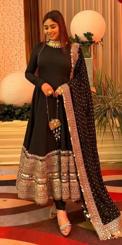 ZSR 3152 Black Color Roman silk Gown with Embroidery Work & Lace Work. Grab it for ₹2599. Delivery 4-6 Working Days. Shop now. | Gowns, Bollywood Gowns, Creative Gowns, Designer Gowns, Embroidered Gowns, Party Wear Gowns