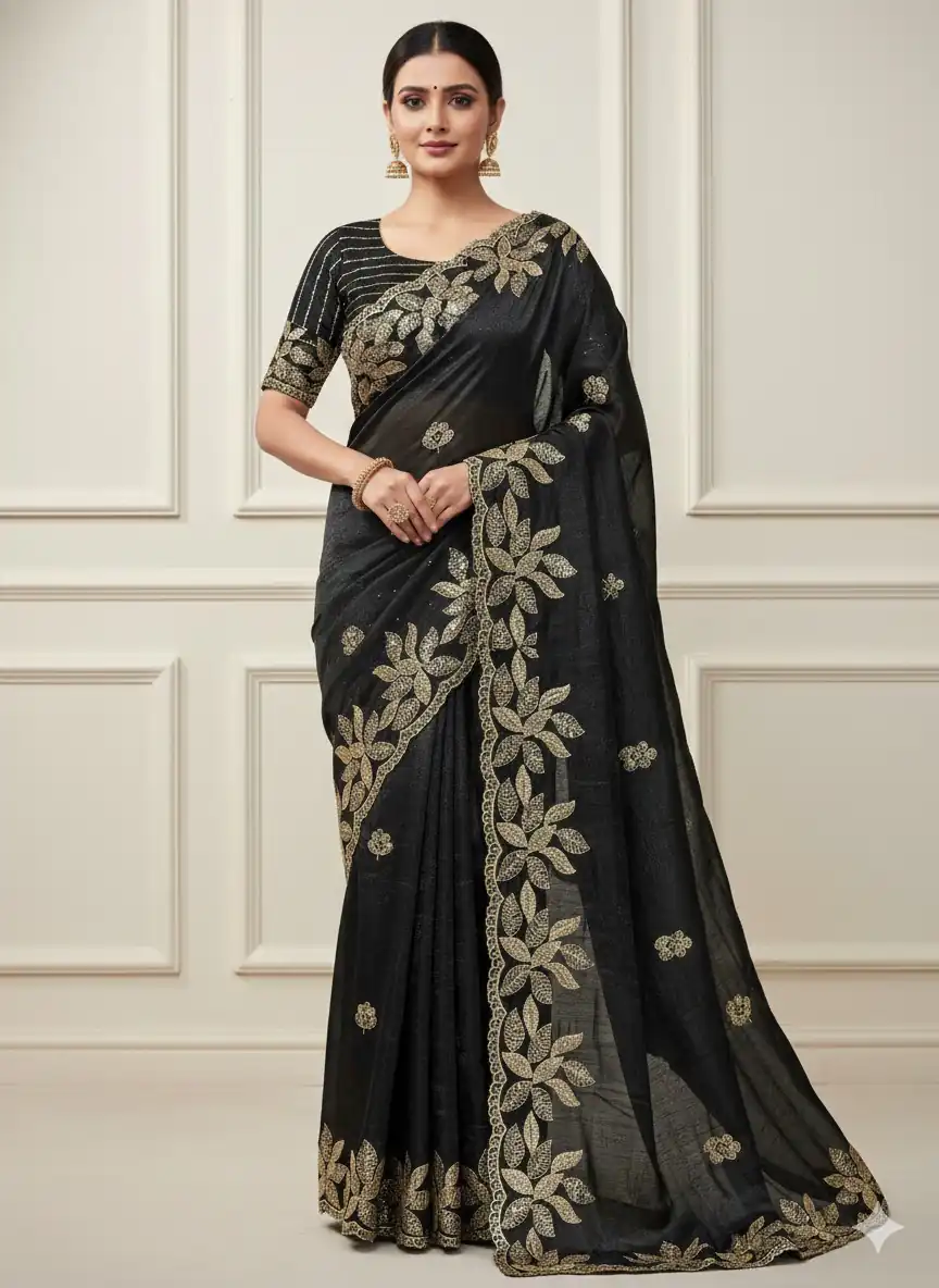 JR 656 Black Soft Organza Silk Saree Perfect for Wedding, Party, Durga Puja, Baisakhi, Temple Visit – . Affordable Price ₹1799. Delivery 4-6 Working D | Sarees, Bollywood Sarees, Creative Sarees, Designer Sarees, Embroidered Sarees, Ethnic Saree, Modern Digital sarees, Party Wear Sarees
