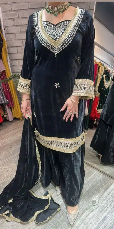 LG 2044 Black in Velvet Mirror Work & Embroidery Work Salwar Suit . Best Price ₹2599. Delivery 4-6 Working Days. Shop now. | Jump Suits, Tops & Bottoms, Track Suits, Salwar suit, Casual Suits, Creative suits, Designer Suits, Palazzo Suits, Party Wear Suits, Patiala Suits, Straight Suits, Trendy Wear