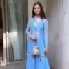 Blue Faux Georgette Cowrie Mirror Work Salwar Suit