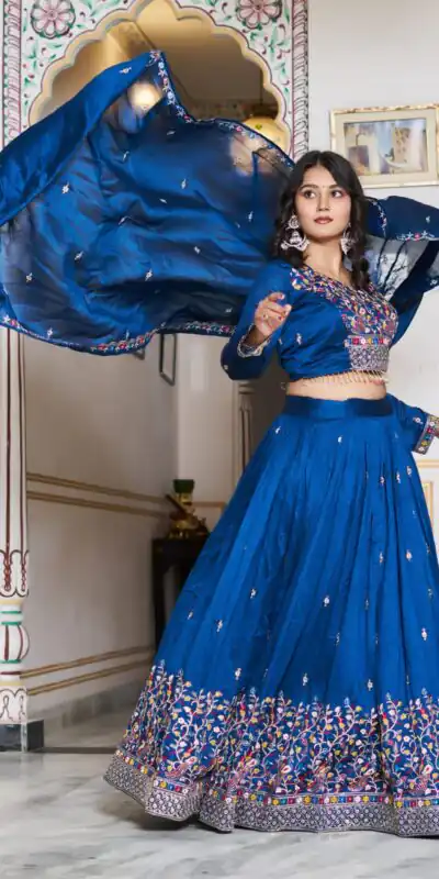 Ram 147 Blue Vichitra Silk Lehenga Choli Perfect for Wedding, Party, Ganesh Chaturthi, Housewarming, Engagement – . Introductory Price ₹3349. Delivery | Lehenga, Bollywood Lehenga, Creative Lehenga, Designer Lehenga, Embroidered Lehenga, Party Wear Lehenga