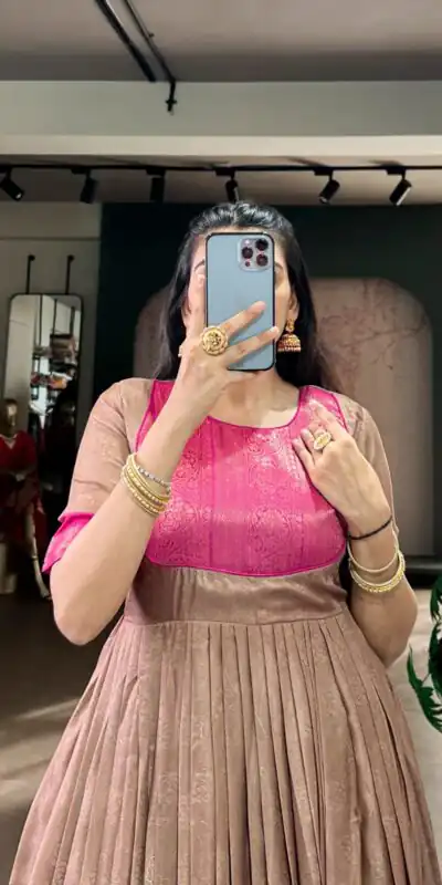 YNF 5012 Brown Mass Mello Gown with Zari Work. Available at ₹1799 only. Wedding, Party, Festive, Events Delivery 4-6 Working Days. Shop now. | Gowns, Bollywood Gowns, Creative Gowns, Designer Gowns, Embroidered Gowns, Party Wear Gowns