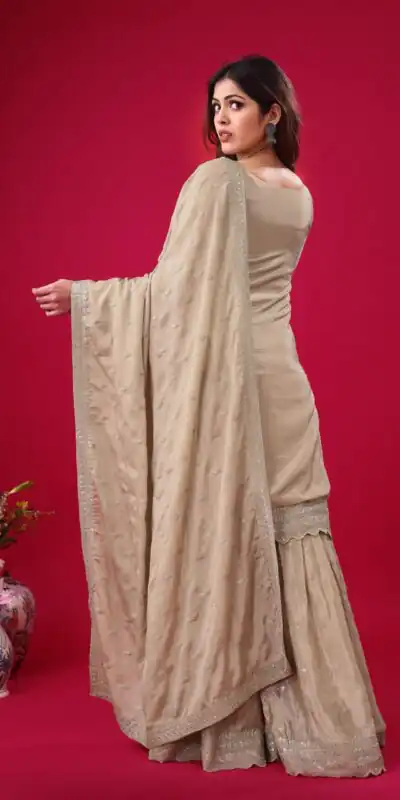 ZF 5006 Cream Color Chinon Silk Sequence Work Salwar Suit Casual, Wedding, Festive, Events . Expected Delivery  4-6 Working Days @2149/- only      | Jump Suits, Salwar suit, Casual Suits, Creative suits, Designer Suits, Palazzo Suits, Party Wear Suits, Patiala Suits, Straight Suits