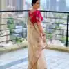 Cream Organza Silk Embroidery Cut Work Saree