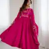 Dark Pink Roman Chanderi Silk Bead Work Salwar Suit