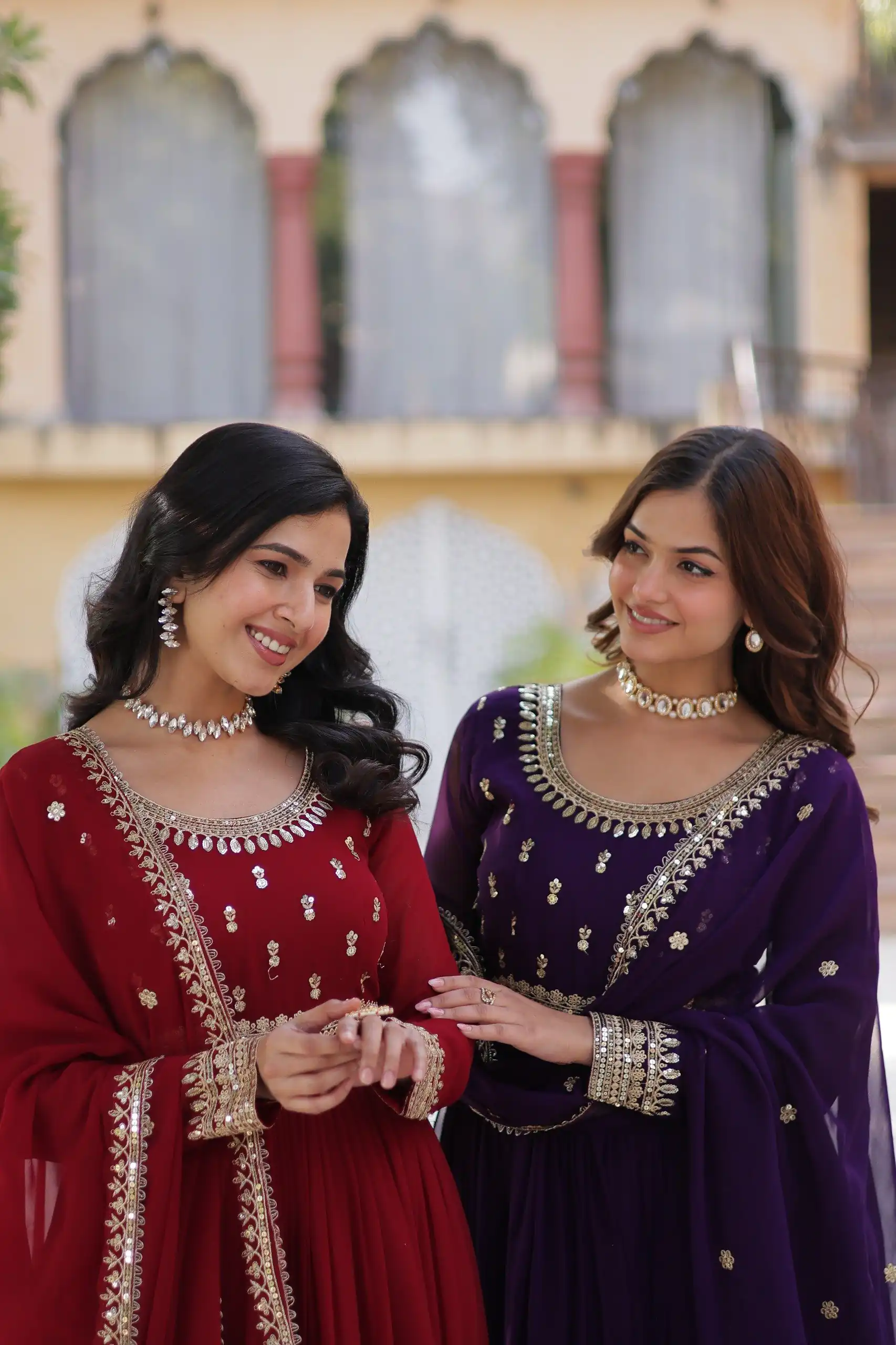 KA 1144 Dark Purple Faux Blooming Gown with Embroidery Work & Zari Work. Exclusive Offer ₹2449. Delivery 4-6 Working Days. Shop now. | Gowns, Bollywood Gowns, Creative Gowns, Designer Gowns, Embroidered Gowns, Party Wear Gowns