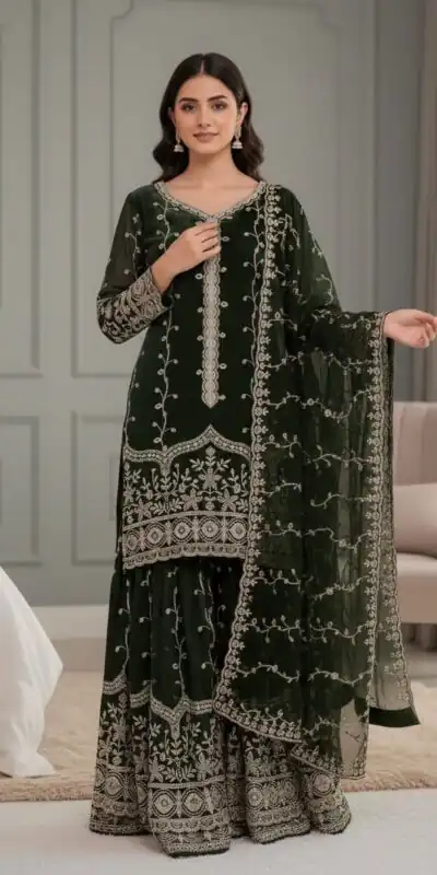 SSR 533 Green Color Fendy Silk Salwar Suit with Embroidery Work. Affordable Price ₹2149. Delivery 4-6 Working Days. Shop now. | Jump Suits, Salwar suit, Casual Suits, Creative suits, Designer Suits, Palazzo Suits, Party Wear Suits, Patiala Suits, Straight Suits