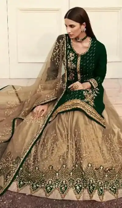 DS LT 7006 Green in Georgette Embroidery Work & Stone Work Lehenga Choli . Festive Deal ₹2549. Delivery 4-6 Working Days. Shop now. | Lehenga, Bollywood Lehenga, Creative Lehenga, Designer Lehenga, Embroidered Lehenga, Party Wear Lehenga