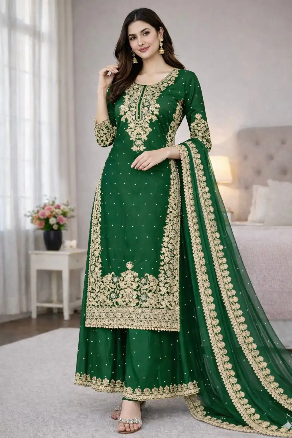 SSR 535 Green in Organza Silk Embroidery Work Salwar Suit . Available at ₹2399 only. Delivery 4-6 Working Days. Shop now. | Jump Suits, Tops & Bottoms, Track Suits, Salwar suit, Casual Suits, Creative suits, Designer Suits, Palazzo Suits, Party Wear Suits, Patiala Suits, Straight Suits, Trendy Wear