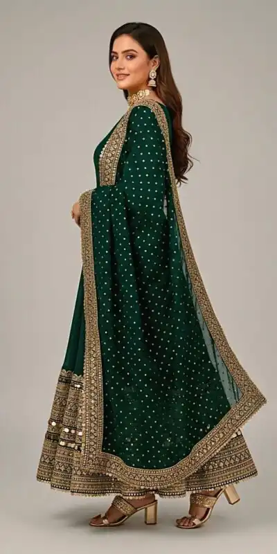 ZSR 3152 Green Color Roman silk Gown with Embroidery Work & Lace Work. Grab it for ₹2599. Delivery 4-6 Working Days. Shop now. | Gowns, Bollywood Gowns, Creative Gowns, Designer Gowns, Embroidered Gowns, Party Wear Gowns