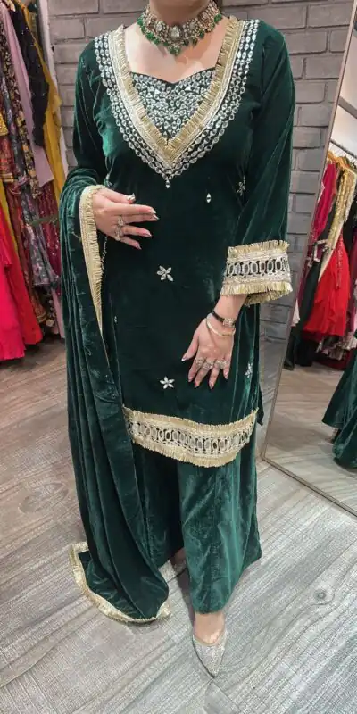 LG 2044 Green in Velvet Mirror Work & Embroidery Work Salwar Suit . Best Price ₹2599. Delivery 4-6 Working Days. Shop now. | Jump Suits, Tops & Bottoms, Track Suits, Salwar suit, Casual Suits, Creative suits, Designer Suits, Palazzo Suits, Party Wear Suits, Patiala Suits, Straight Suits, Trendy Wear