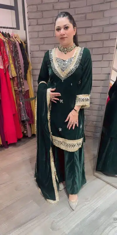 LG 2044 Green in Velvet Mirror Work & Embroidery Work Salwar Suit . Best Price ₹2599. Delivery 4-6 Working Days. Shop now. | Jump Suits, Tops & Bottoms, Track Suits, Salwar suit, Casual Suits, Creative suits, Designer Suits, Palazzo Suits, Party Wear Suits, Patiala Suits, Straight Suits, Trendy Wear