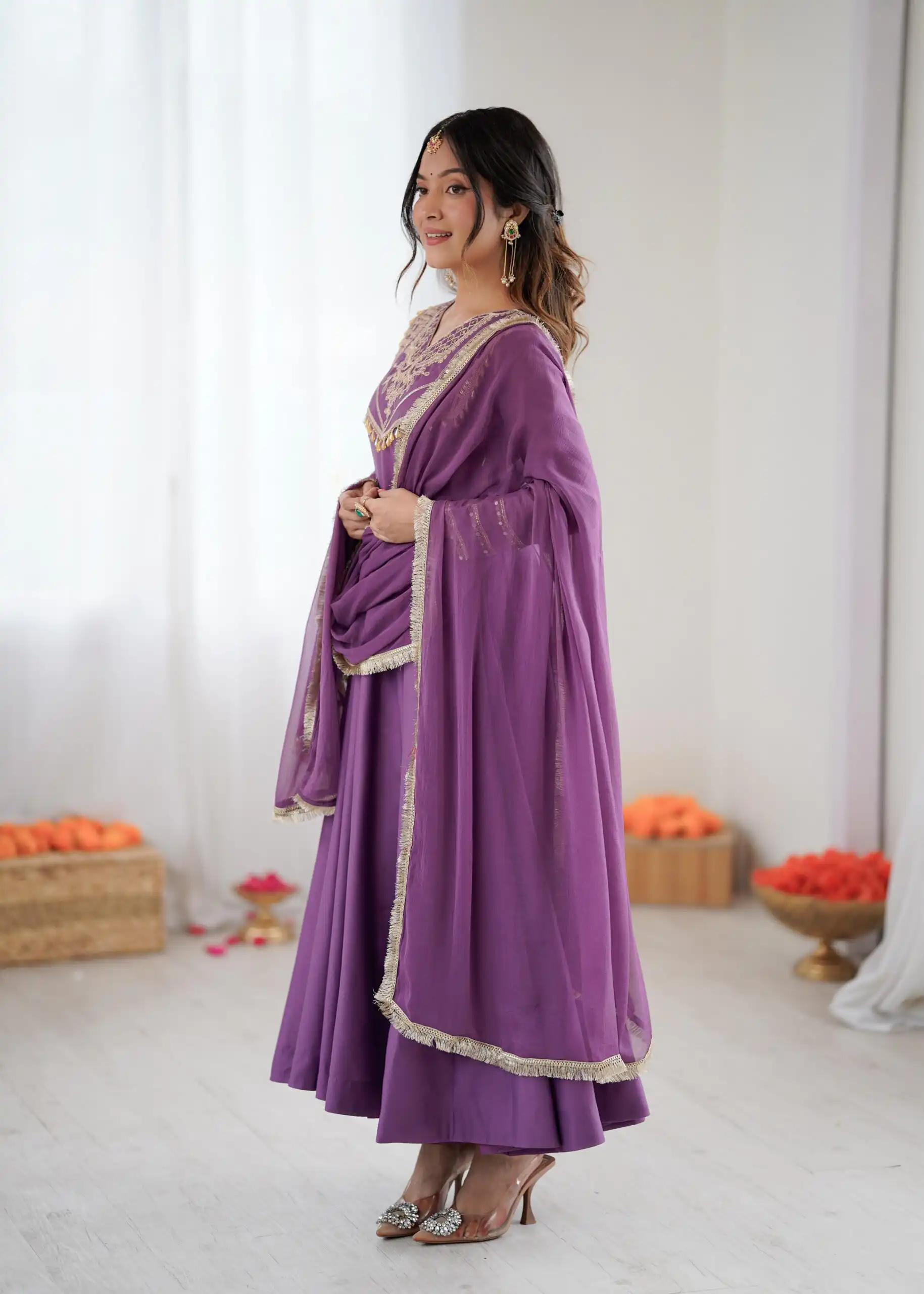 ZSR 3149 Lavender Roman silk Gown Perfect for Wedding, Party, Sangeet, Haldi, Lohri – . Introductory Price ₹2099. Delivery 4-6 Working Days. Shop now. | Gowns, Bollywood Gowns, Creative Gowns, Designer Gowns, Embroidered Gowns, Party Wear Gowns