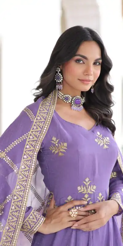 KA 1212 Lavender in Silver Crunchy Sequins Work & Embroidery Work Gown . Now at just ₹3199. Delivery 4-6 Working Days. Shop now. | Gowns, Bollywood Gowns, Creative Gowns, Designer Gowns, Embroidered Gowns, Party Wear Gowns