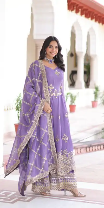 KA 1212 Lavender in Silver Crunchy Sequins Work & Embroidery Work Gown . Now at just ₹3199. Delivery 4-6 Working Days. Shop now. | Gowns, Bollywood Gowns, Creative Gowns, Designer Gowns, Embroidered Gowns, Party Wear Gowns