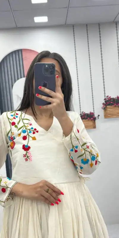 PC 526 Lavender Soft Cotton Gown with Embroidery Work. Wedding, Party, Festive, Events, Best Price ₹1749. Delivery 4-6 Working Days. Shop now. | Gowns, Bollywood Gowns, Creative Gowns, Designer Gowns, Embroidered Gowns, Party Wear Gowns