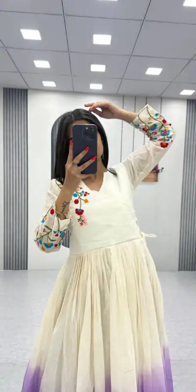 PC 526 Lavender Soft Cotton Gown with Embroidery Work. Wedding, Party, Festive, Events, Best Price ₹1749. Delivery 4-6 Working Days. Shop now. | Gowns, Bollywood Gowns, Creative Gowns, Designer Gowns, Embroidered Gowns, Party Wear Gowns