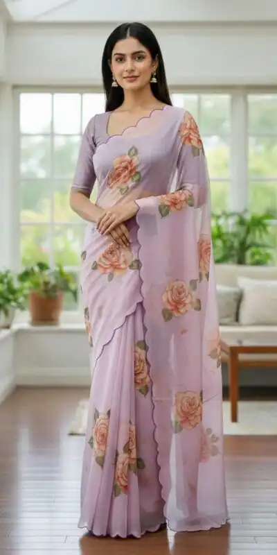 Lavender TB Organza Digital Print Saree