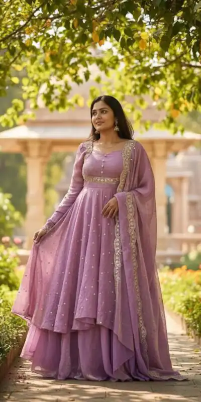 Lavender Vichitra Silk Zari Embroidery Work Salwar Suit
